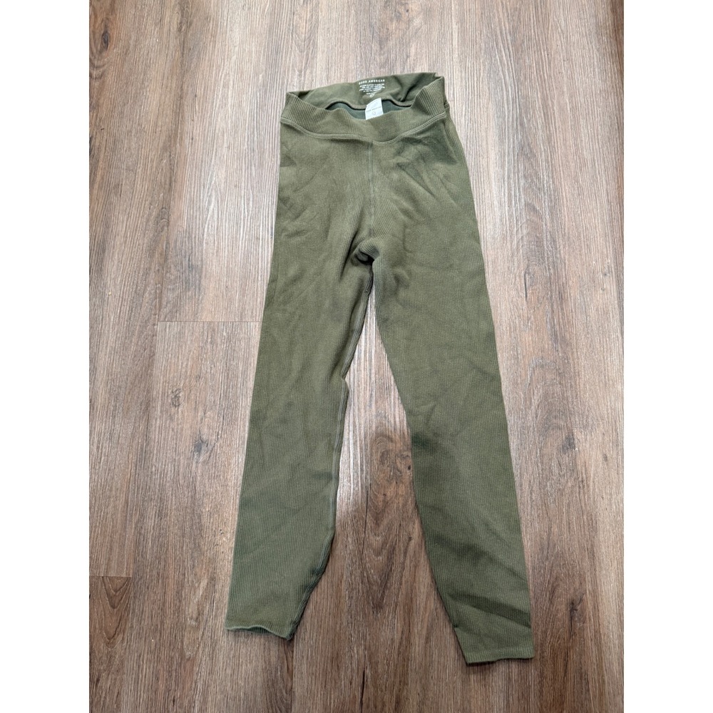 Good American Olive Green Ribbed‎ Knit High Waist Leggings Tights Yoga Pants